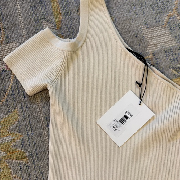 Women’s One-Shoulder Cream Ribbed Top - Picture 3 of 6